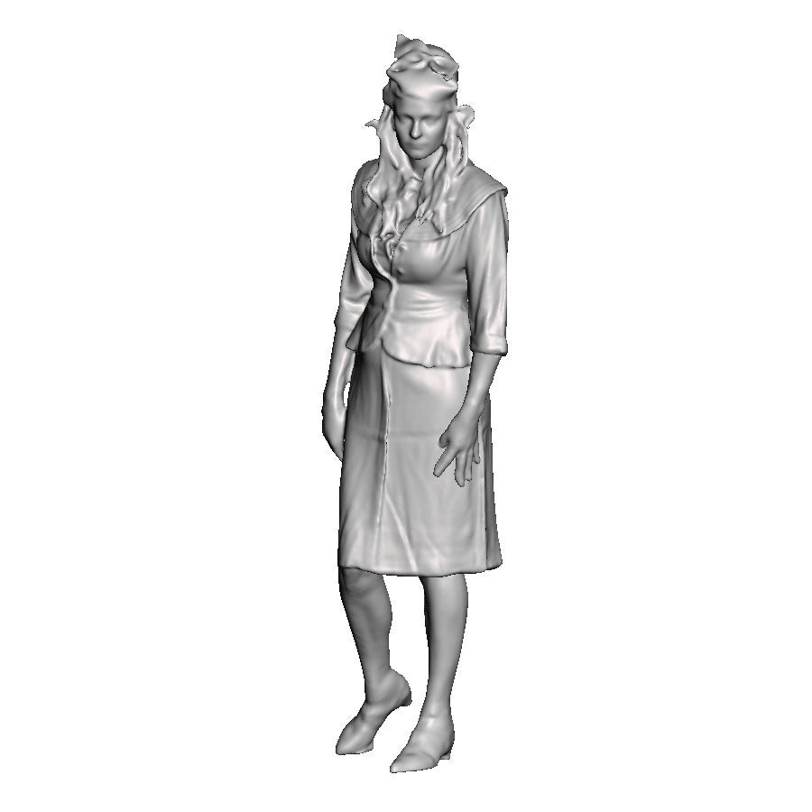 A female figure in 1940s clothing