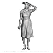 A female figure in 1940s clothing