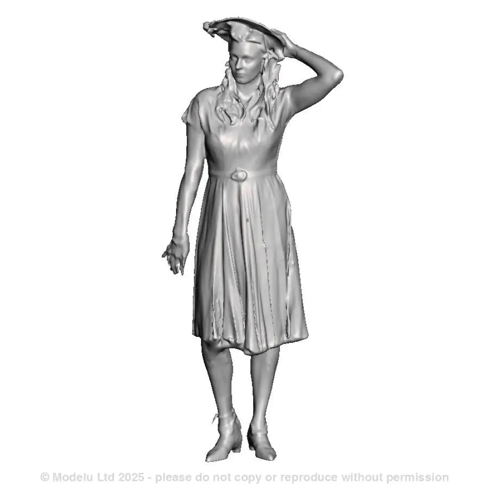 A female figure in 1940s clothing