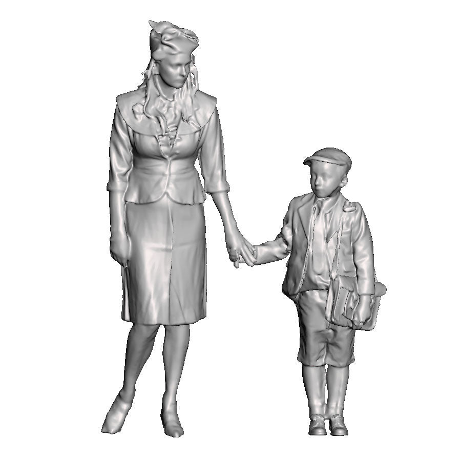 A female figure with a boy