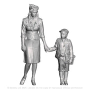 A female figure with a boy