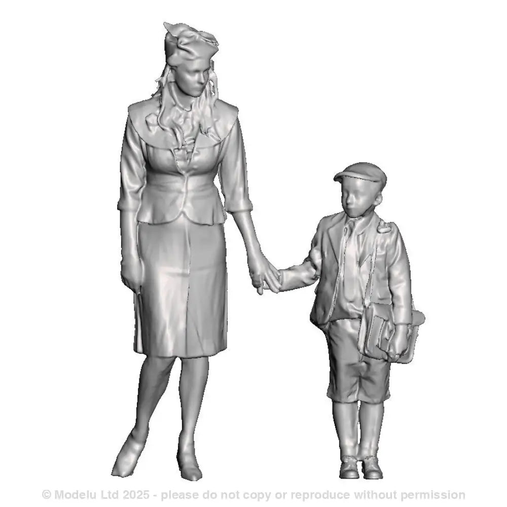 A female figure with a boy