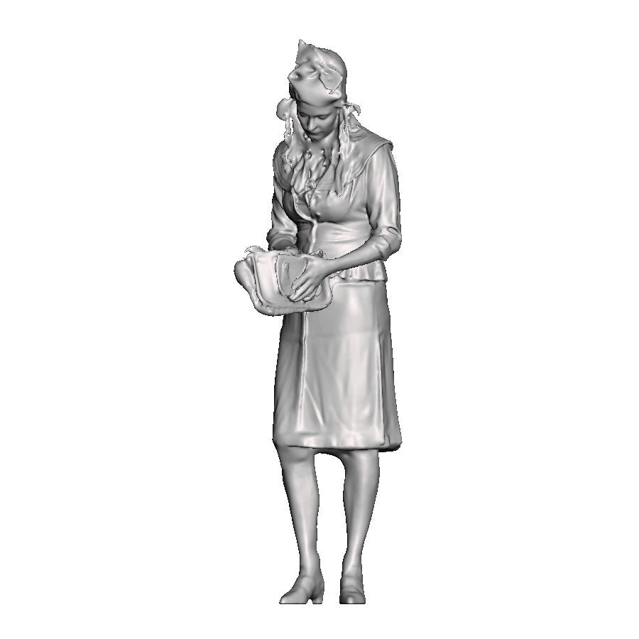 A female figure in 1940s clothing