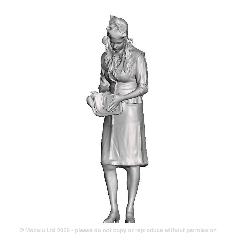 A female figure in 1940s clothing