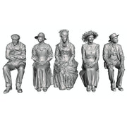 A pack of 5 seated passengers in Edwardian clothing