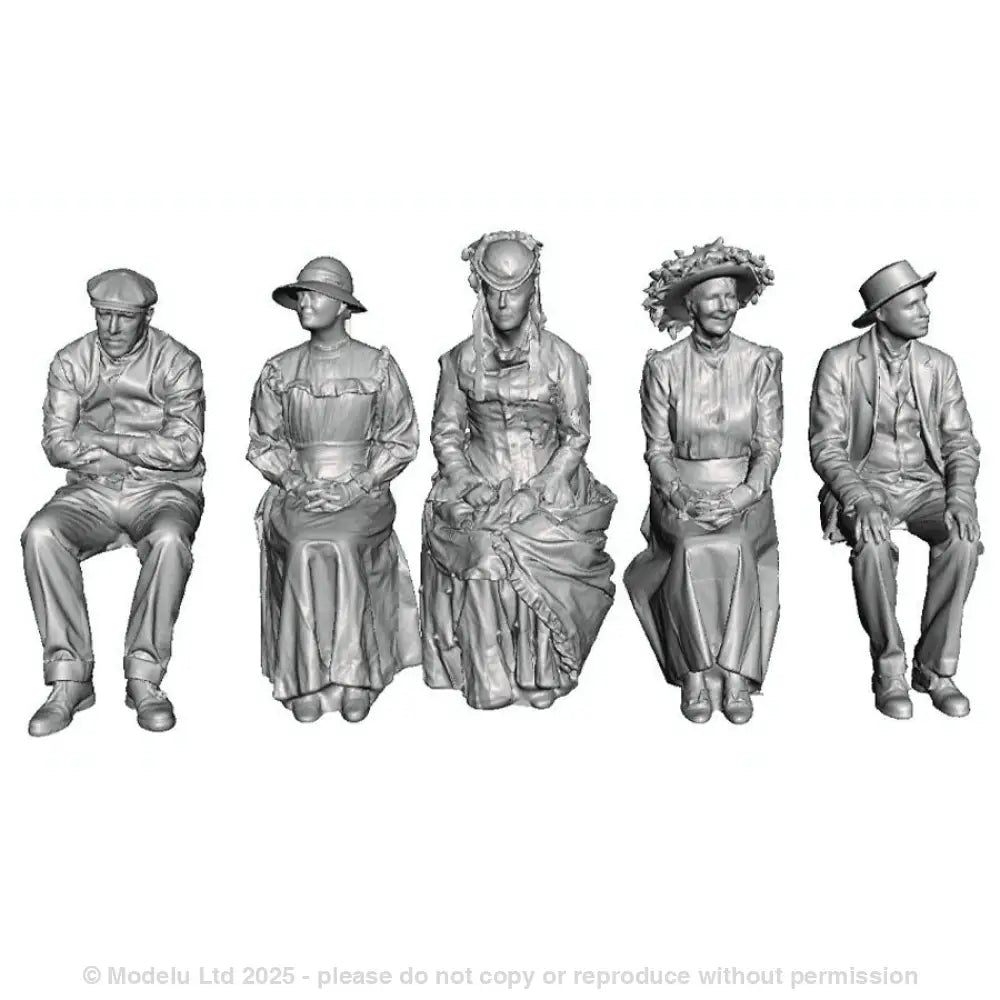 A pack of 5 seated passengers in Edwardian clothing