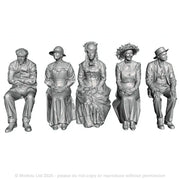 A pack of 5 seated passengers in Edwardian clothing