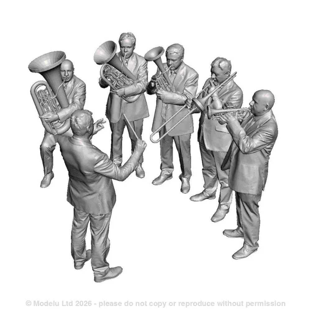 A brass band figure pack consisting of 6 figures playing various instruments