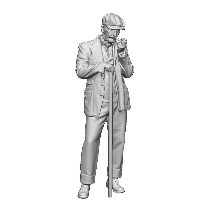 A farmer with walking stick and pipe