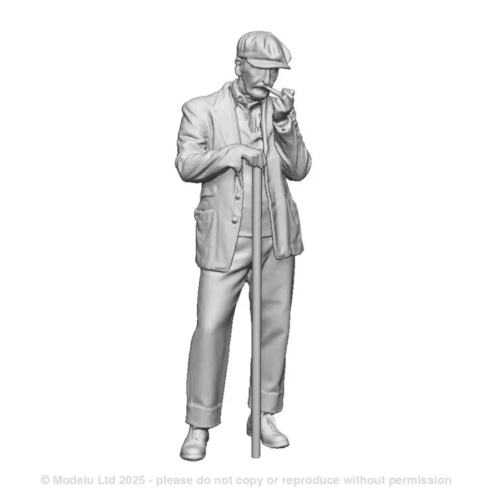 A farmer with walking stick and pipe
