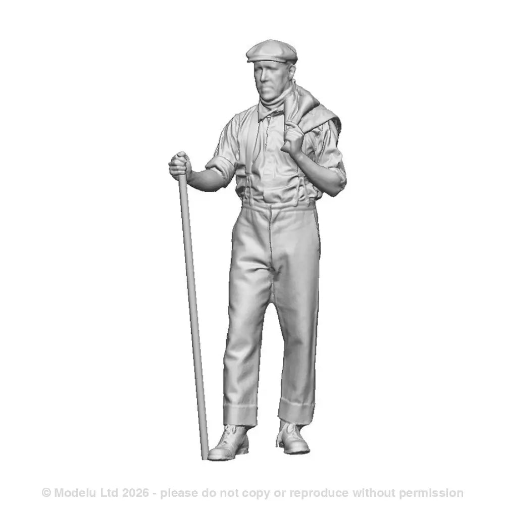 A farmer with walking stick and jacket