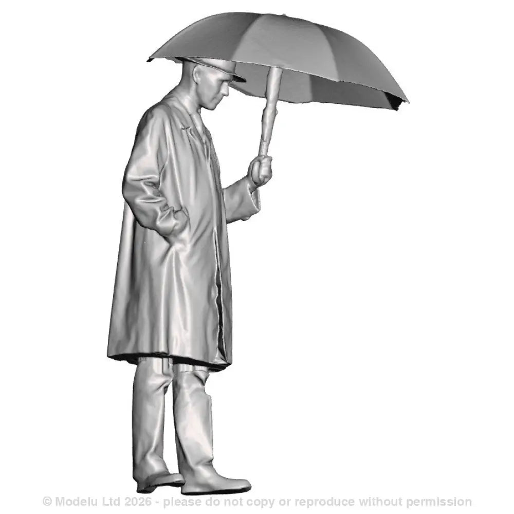 A male figure with umbrella