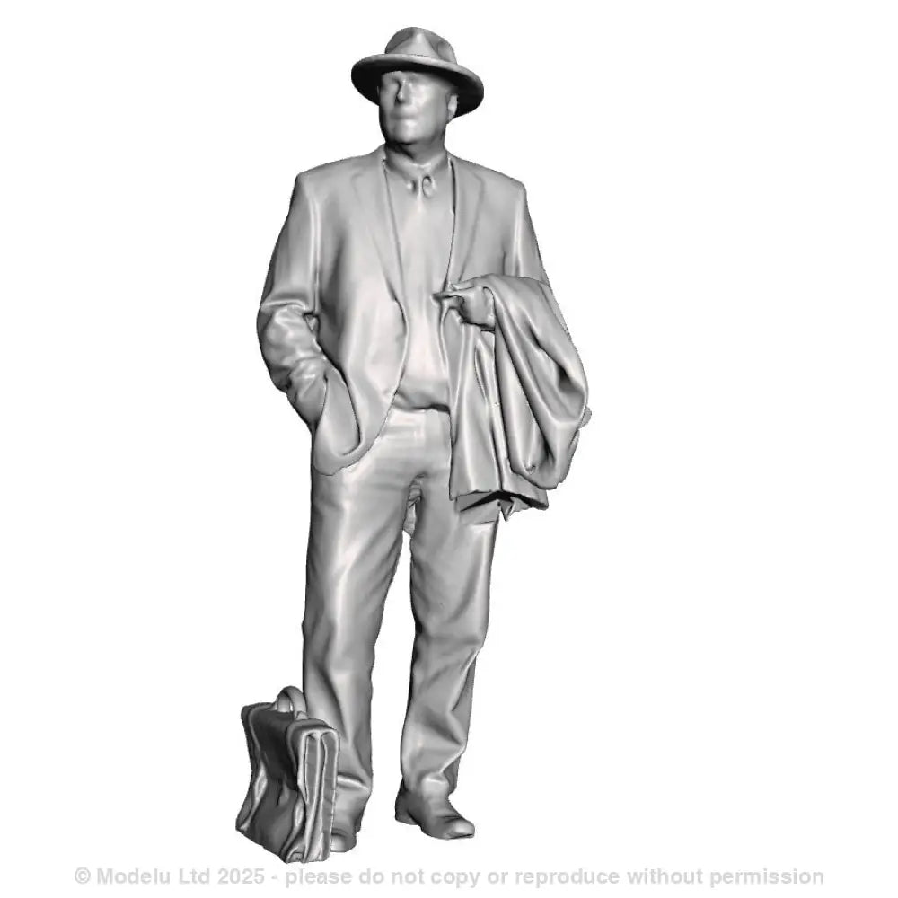 A male figure with briefcase and jacket
