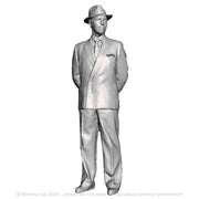 A male figure with hands behind back