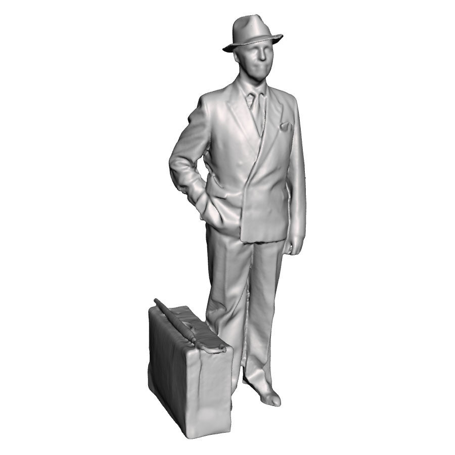 A male figure with suitcase