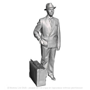 A male figure with suitcase