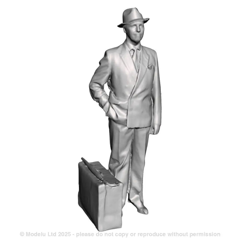 A male figure with suitcase