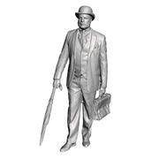 A male figure with umbrella wearing bowler hat