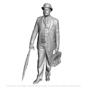 A male figure with umbrella wearing bowler hat