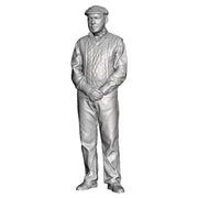 A male figure wearing a flat cap