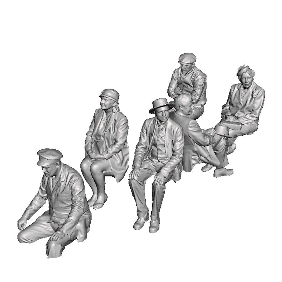 A set of 6 figures including a driver and 5 passengers designed for the AEC railcar