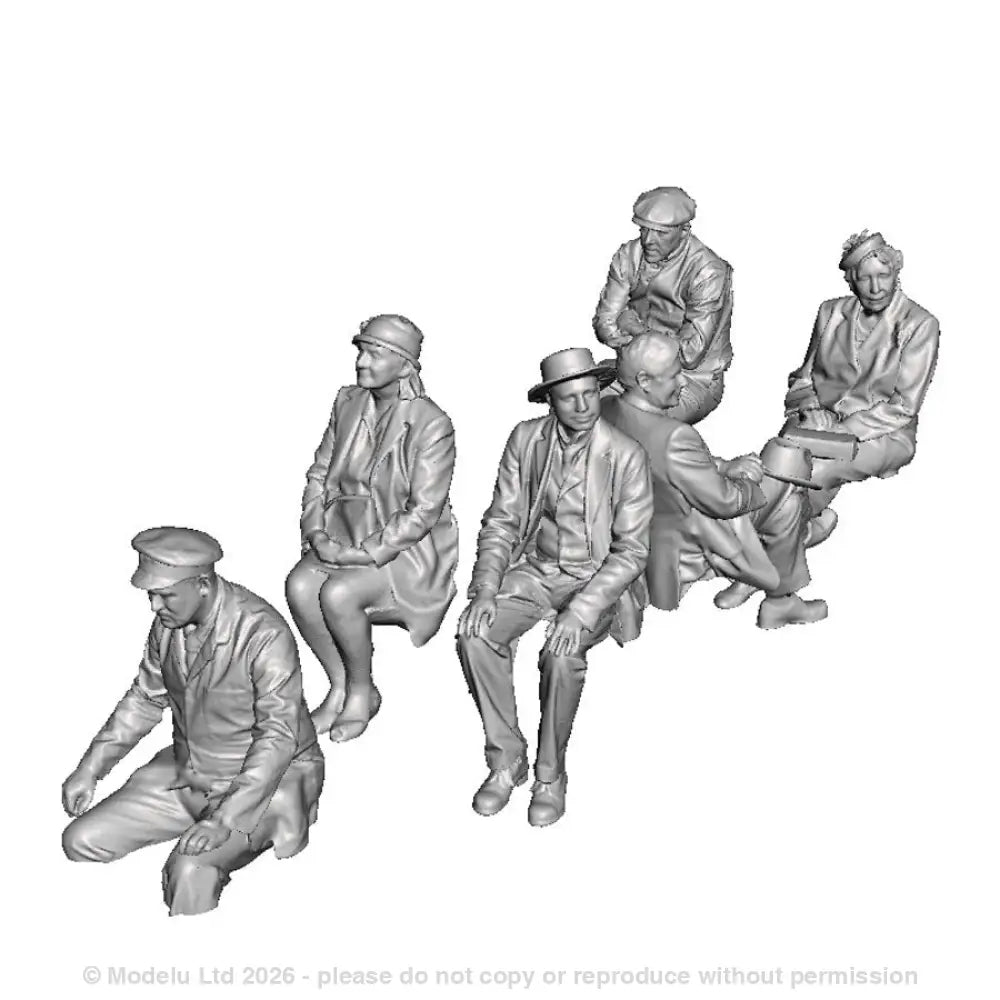 A set of 6 figures including a driver and 5 passengers designed for the AEC railcar