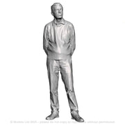 A male figure with hands behind back