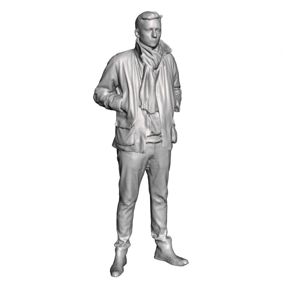 A male figure wearing a scarf