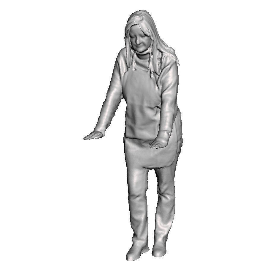 A female shop keeper leaning