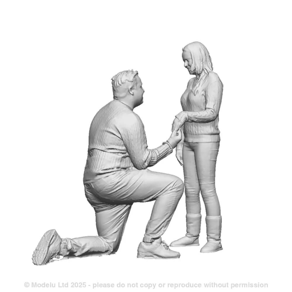 A male figure proposing to a female