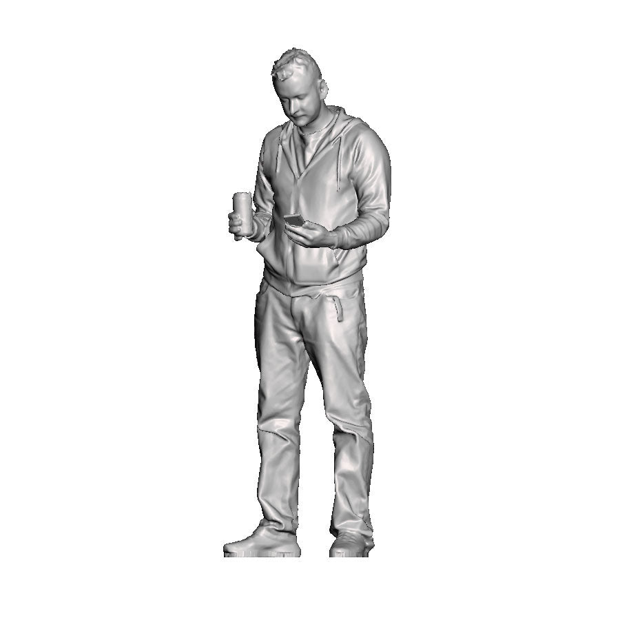 A male figure using a mobile phone