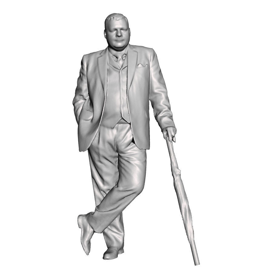 A male figure with umbrella