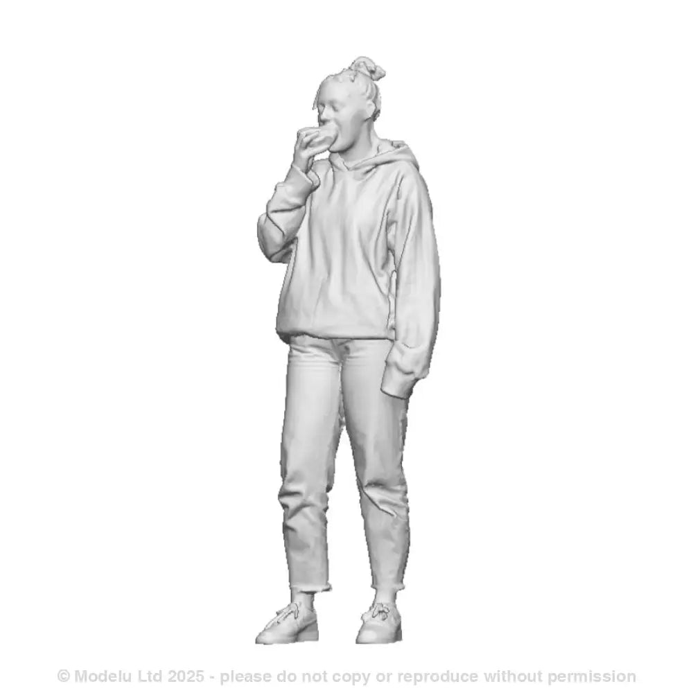 A female figure eating