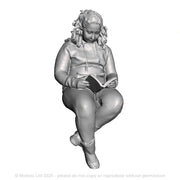 A female figure seated with book