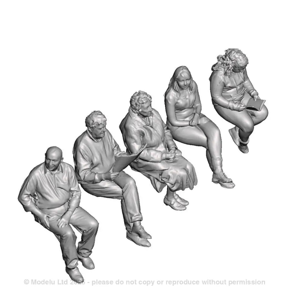 A set of 5 seated people