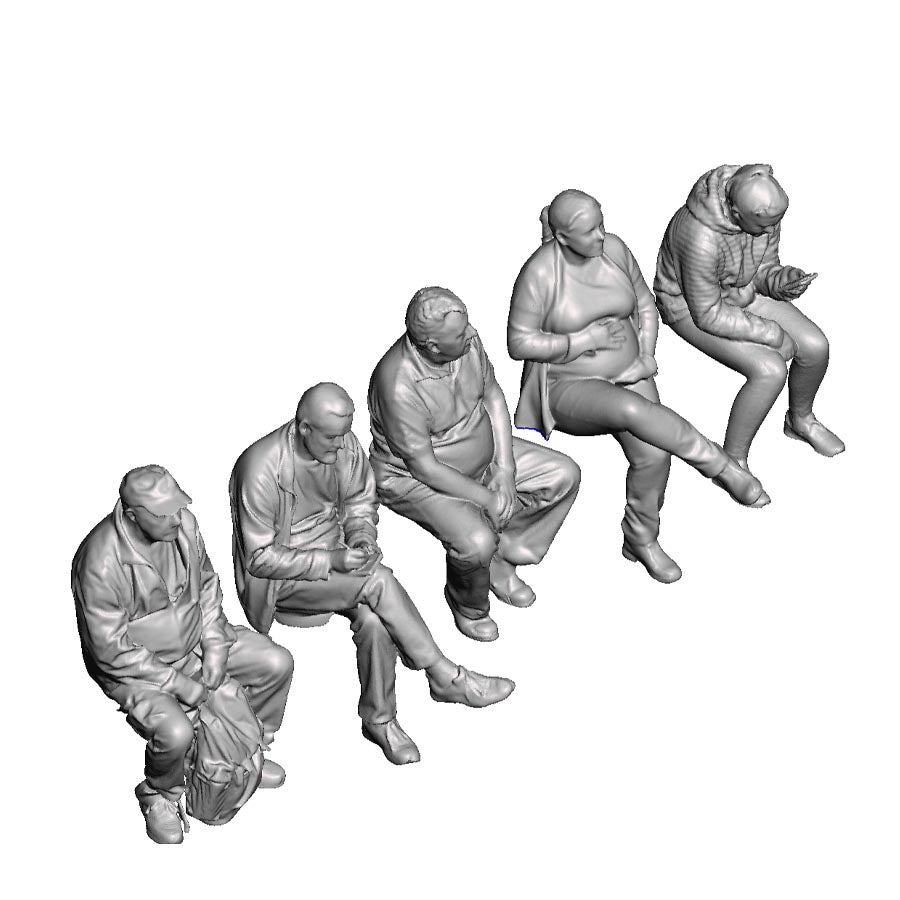 A set of 5 seated people