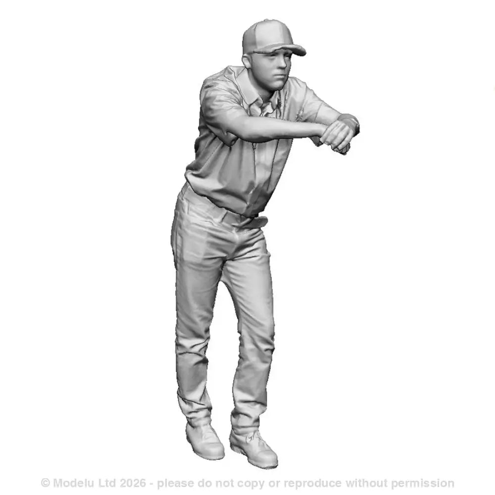 A conductor leaning in caboose