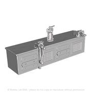 A fitters bench with leg vice, bench vice and packing press