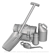 A loco crew detail pack including firing shovel, loco oil can, oil feeder, billy can and a drivers bag