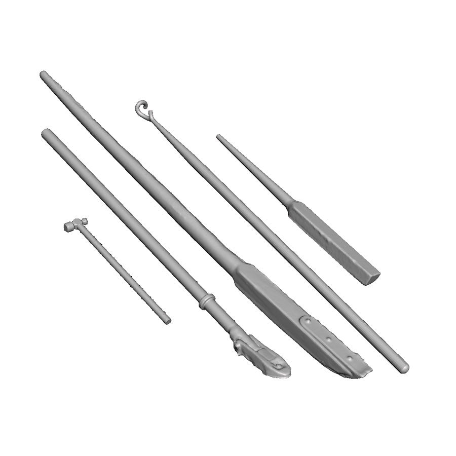 A shunters detail pack including shunters pole, brake stick, wheel tappers hammer, pinch bar and a clapper pinch bar