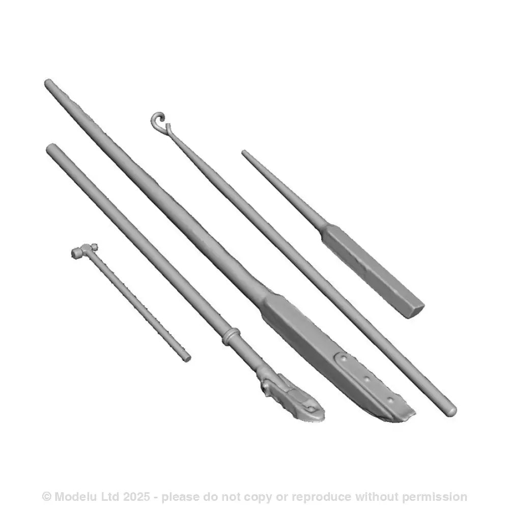 A shunters detail pack including shunters pole, brake stick, wheel tappers hammer, pinch bar and a clapper pinch bar