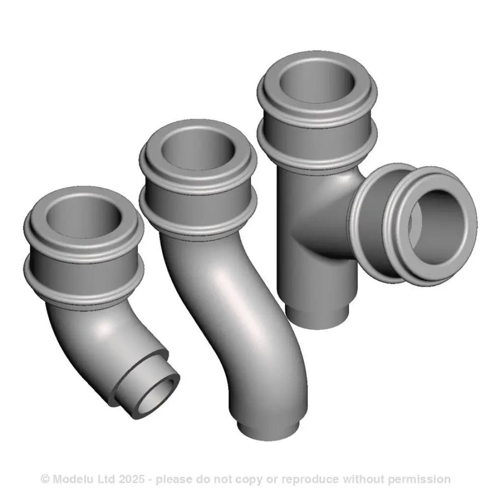 A pack of assorted round pipe fittings including offsets, bends and branches
