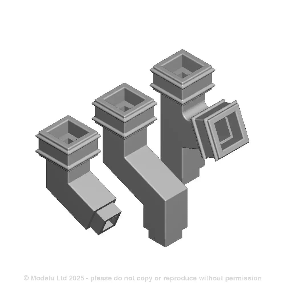 A pack of assorted square pipe fittings including offsets, bends and branches