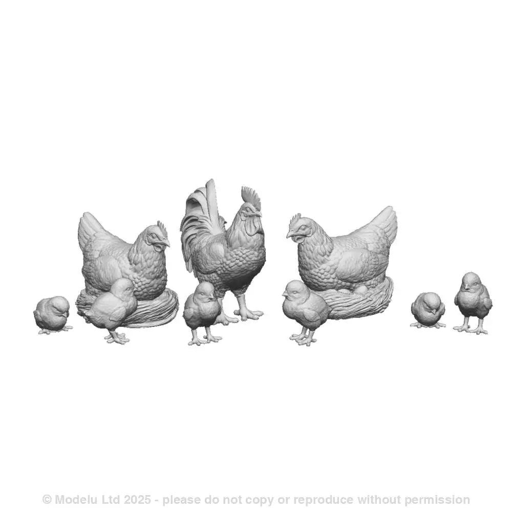 31281 Cockerel, Hens and Chicks