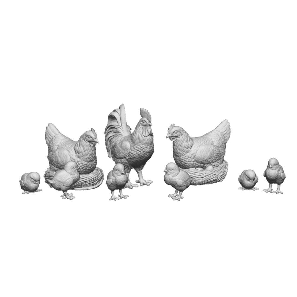 31281 Cockerel, Hens and Chicks
