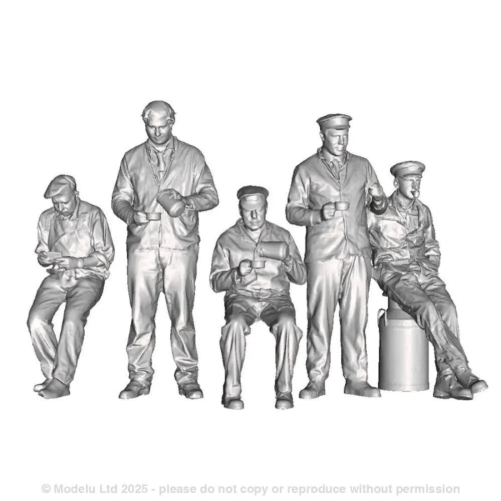 A pack of 5 steam era loco crew at rest