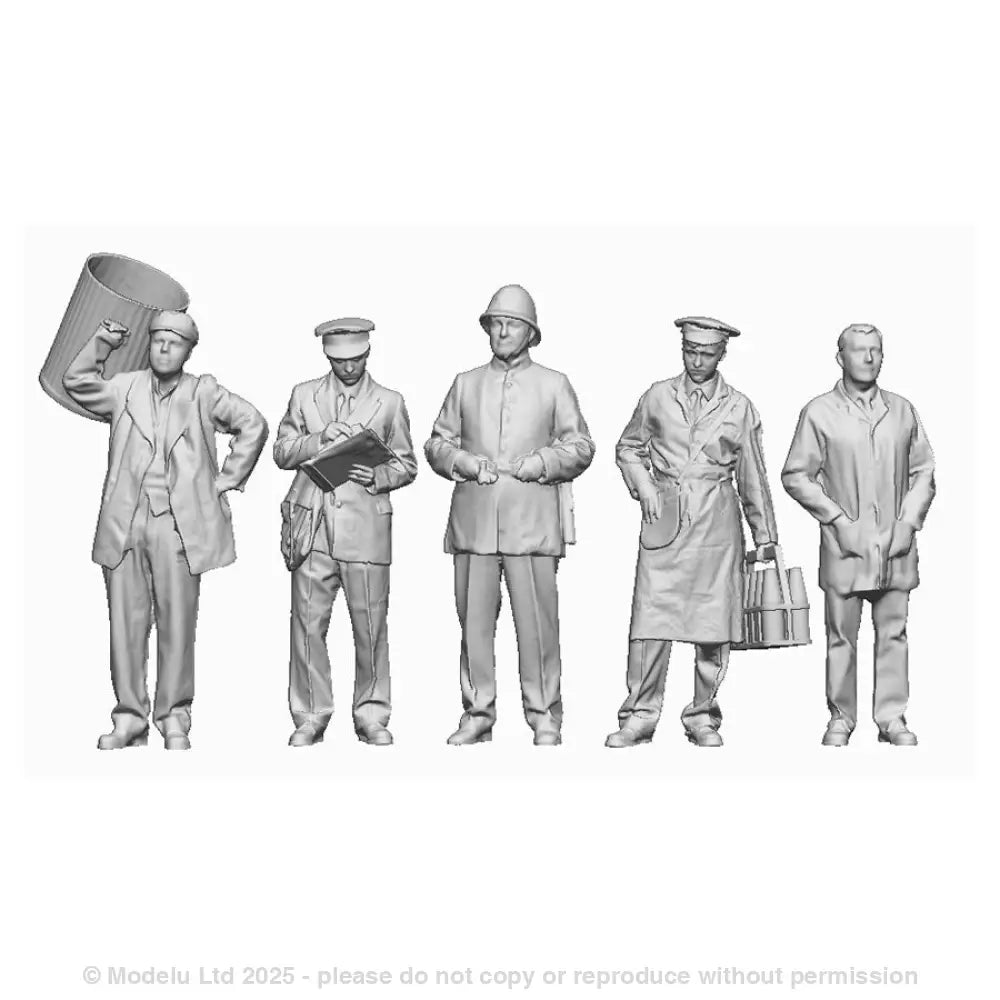A pack of 5 figures incuding Policeman, Binman, Postman, Milkman and Shop Keeper