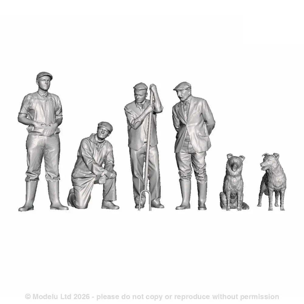 A pack of 4 farmers and two sheep dogs