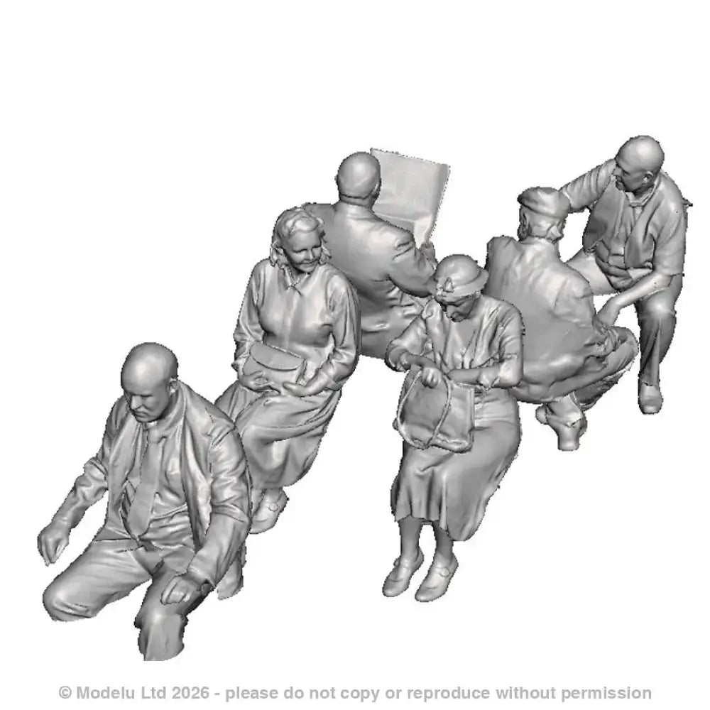 A set of 6 figures including a driver and 5 passengers designed for the AEC railcar